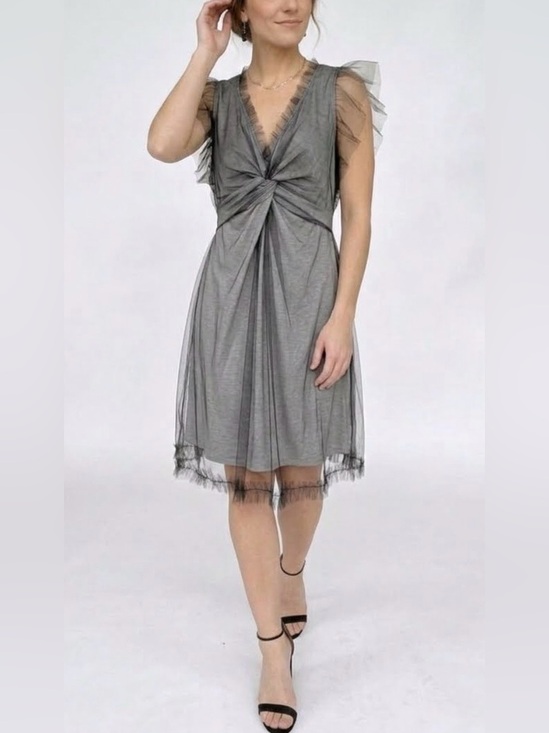 Red Valentino Dresses & Skirts - RED Valentino Grey Tulle Sleeveless Mini Dress Black Ruffle V-Neck Cotton Sz M